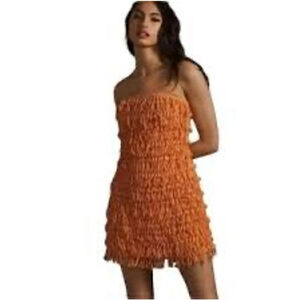 Anthropology Let Me Be Strapless Coral Fringe Mini Dress XXS